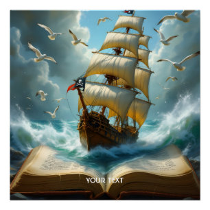 Fantasy Cute Ship Ocean Book Poster
