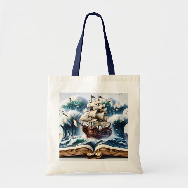 Fantasy Cute Ship Ocean Book Tote Bag (Front)