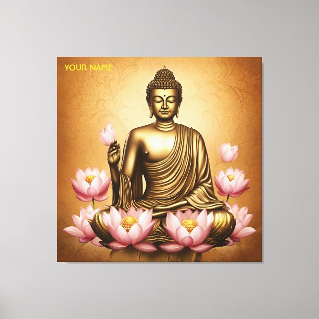 Fantasy Cute Sitting Buddha Flowers Canvas Print (Front)
