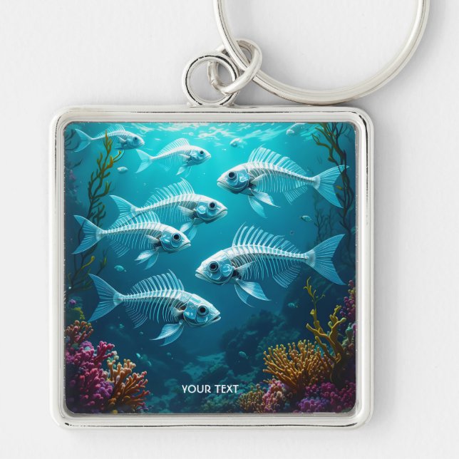 Fantasy Cute Skeleton Fish School Keychain (Front)
