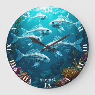 Fantasy Cute Skeleton Fish School Large Clock