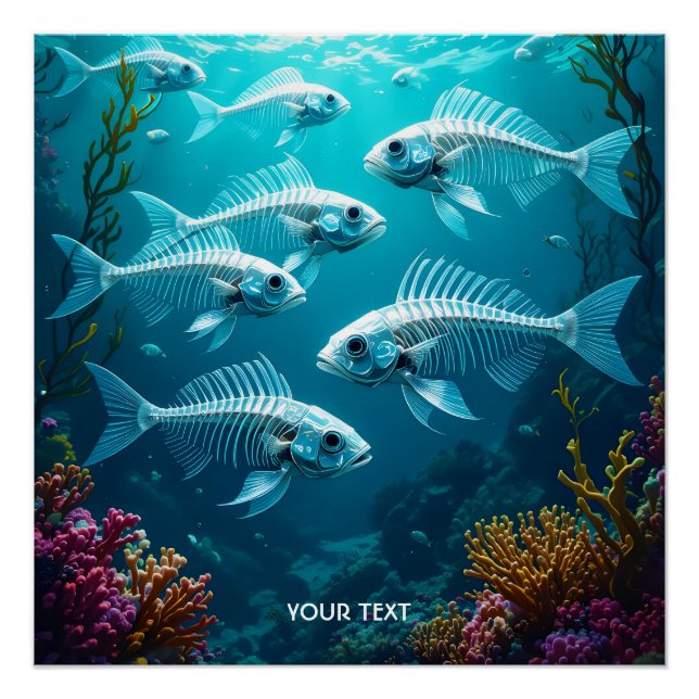 Fantasy Cute Skeleton Fish School Poster (Front)