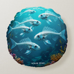 Fantasy Cute Skeleton Fish School Round Pillow