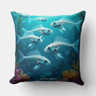 Fantasy Cute Skeleton Fish School Throw Pillow