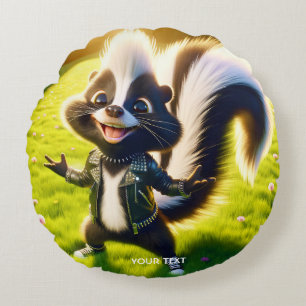 Fantasy Cute Skunk Punk Style Round Pillow