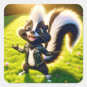 Fantasy Cute Skunk Punk Style Square Sticker