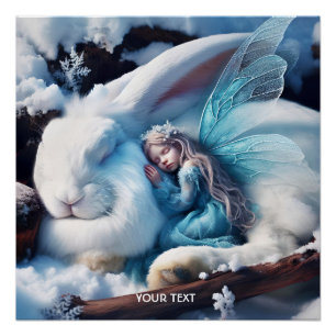Fantasy Cute Sleeping Girl Bunny Poster