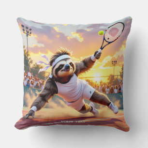 Fantasy Cute Sloth Playing Tennis Throw Pillow