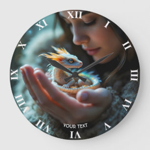 Fantasy Cute Small Baby Dragon Large Clock