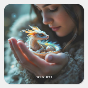 Fantasy Cute Small Baby Dragon Square Sticker