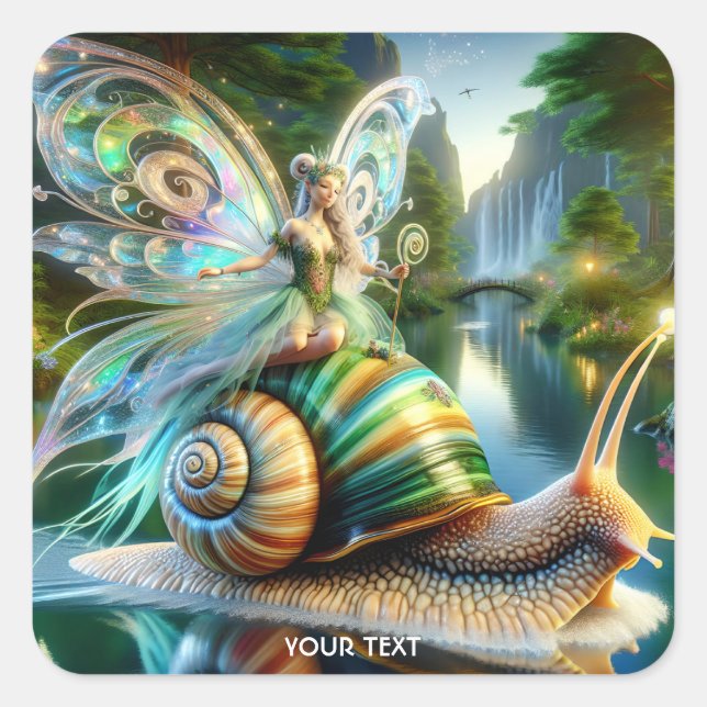 Fantasy Cute Snail Girl River Square Sticker (Front)
