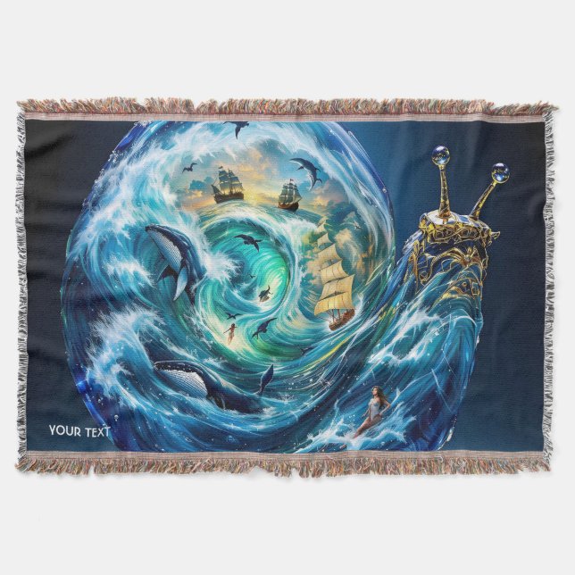 Fantasy Cute Snail Ocean Storm Throw Blanket (Front)
