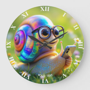 Fantasy Cute Snail Phone Flowers Large Clock
