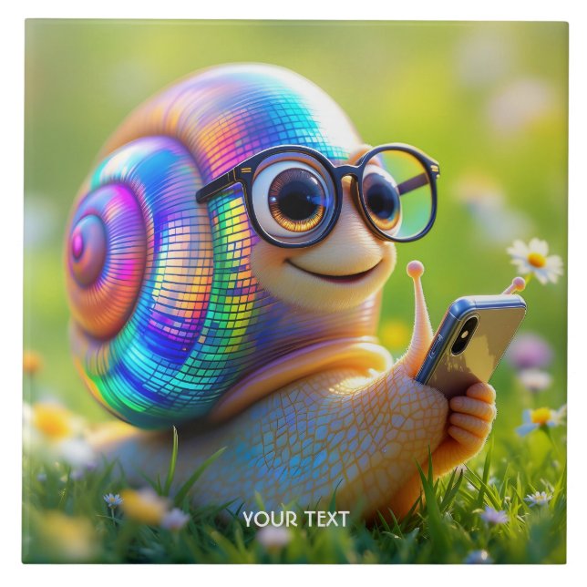 Fantasy Cute Snail Phone Flowers Tile (Front)