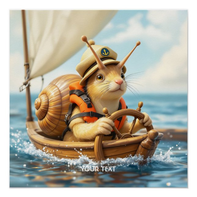 Fantasy Cute Snail Steering Sailboat Poster (Front)
