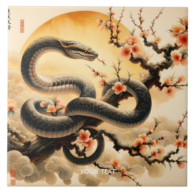 Fantasy Cute Snake Branch Flowers Tile (Front)