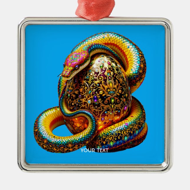 Fantasy Cute Snake Egg Vibrant Metal Ornament (Front)