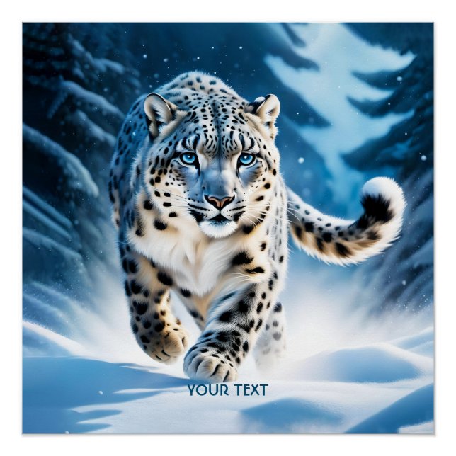 Fantasy Cute Snow Leopard Running Poster (Front)