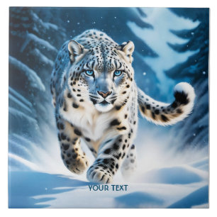 Fantasy Cute Snow Leopard Running Tile