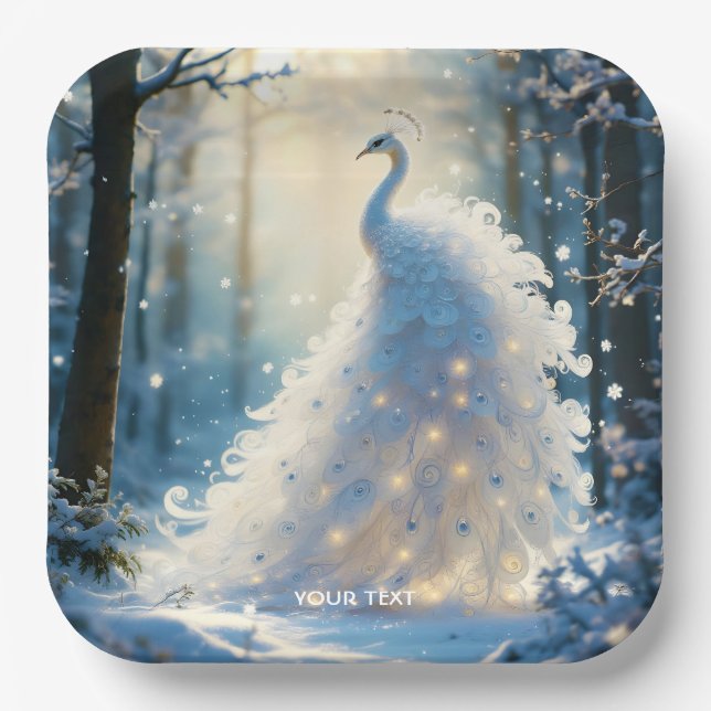 Fantasy Cute  Snow White Peacock Paper Plate (Front)