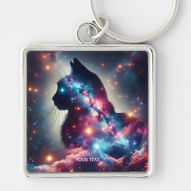 Fantasy Cute Space Cat Stars Keychain (Front)