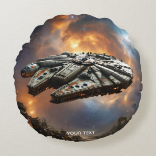 Fantasy Cute Spaceship Space Planet Round Pillow