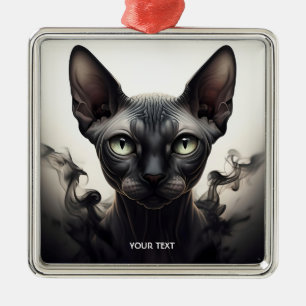 Fantasy Cute Sphynx Black Cat Metal Ornament
