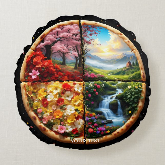 Fantasy Cute Spring Delicate Pizza Round Pillow (Front)