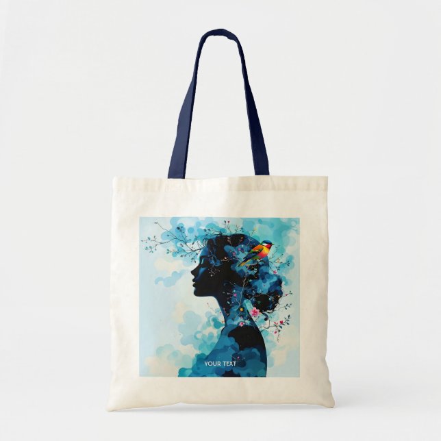 Fantasy Cute Spring Girl Bird Tote Bag (Front)