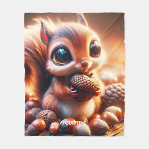 Fantasy Cute Squirrel Holding Acorn Fleece Blanket