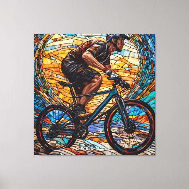 Fantasy Cute Stained Glass Bicycle Rider Canvas Print (Front)