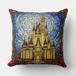 Fantasy Cute Stained Glass Castle Throw Pillow