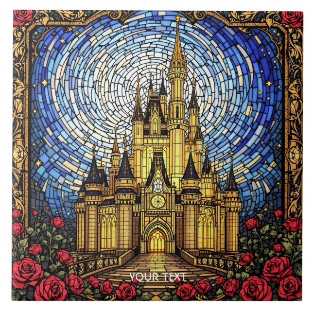 Fantasy Cute Stained Glass Castle Tile (Front)