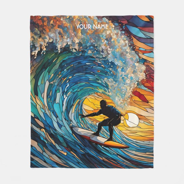 Fantasy Cute Stained Glass Surfer Fleece Blanket (Front)