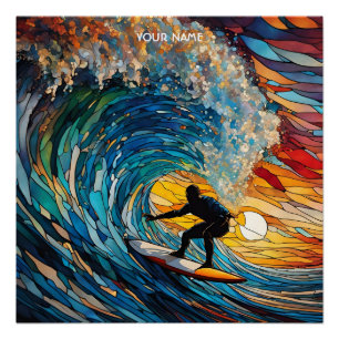 Fantasy Cute Stained Glass Surfer Poster