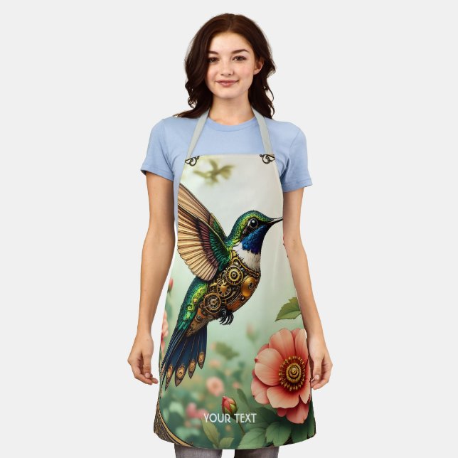 Fantasy Cute Steampunk Bird Flowers Apron (Worn)