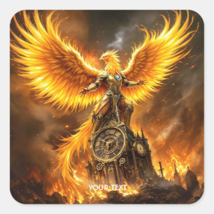 Fantasy Cute Steampunk Flames Phoenix Square Sticker