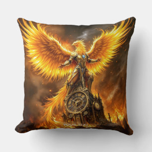 Fantasy Cute Steampunk Flames Phoenix Throw Pillow