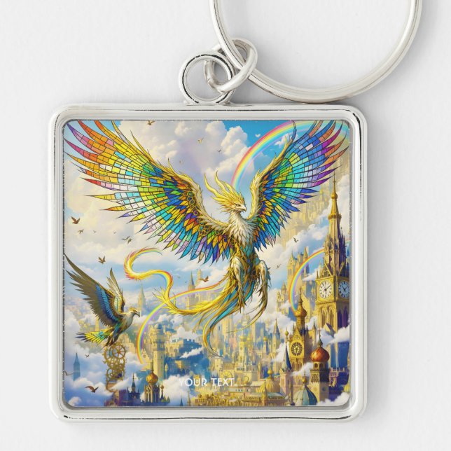 Fantasy Cute Steampunk Griffin City Keychain (Front)