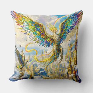 Fantasy Cute Steampunk Griffin City Throw Pillow