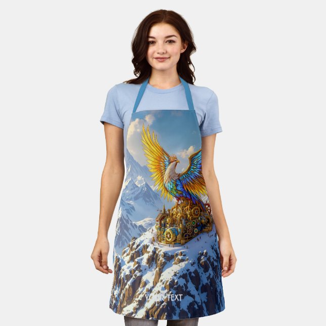 Fantasy Cute Steampunk Mountains Phoenix Apron (Worn)