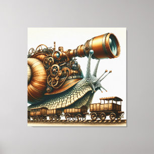 Fantasy Cute Steampunk Snail Train Canvas Print