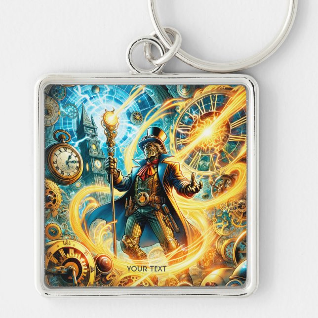 Fantasy Cute Steampunk Time Wizard Keychain (Front)