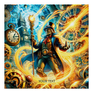 Fantasy Cute Steampunk Time Wizard Poster