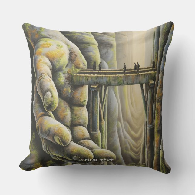Fantasy Cute Stone Hand Bridge Throw Pillow (Front)