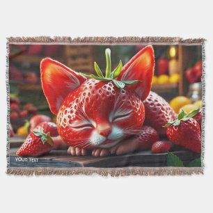 Fantasy Cute Strawberry Lovely Kitten Throw Blanket