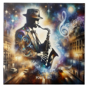 Fantasy Cute Street Musician Saxophone Tile
