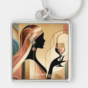Fantasy Cute Striking Woman Profile Keychain