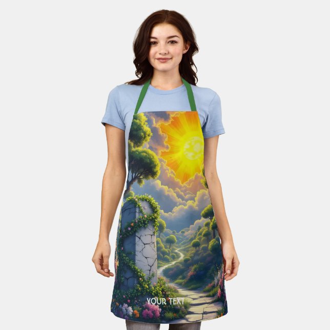 Fantasy Cute Sun Clouds Forest Apron (Worn)