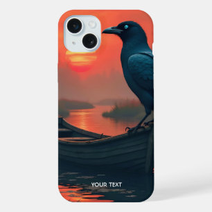 Fantasy Cute Sunset Boat Raven iPhone 15 Plus Case